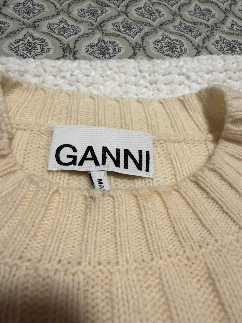 Ganni Cream Ribbed Wool-Blend Sweater Vest with Gem Encrusted Snap Closure - Picture 7 of 7